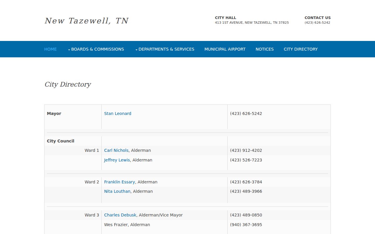 Claiborne County New Tazewell warrant records, city judge and clerk directory