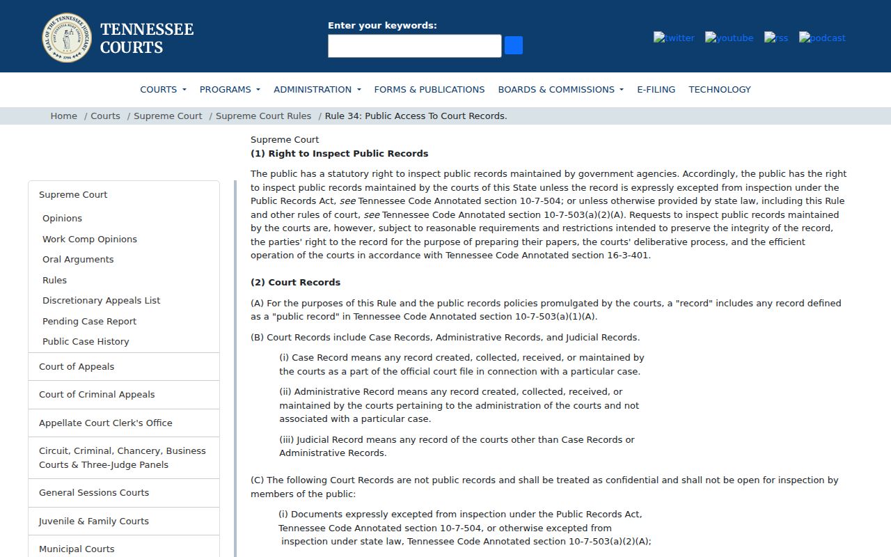 Claiborne County warrant search, Tennessee court-record public access rule