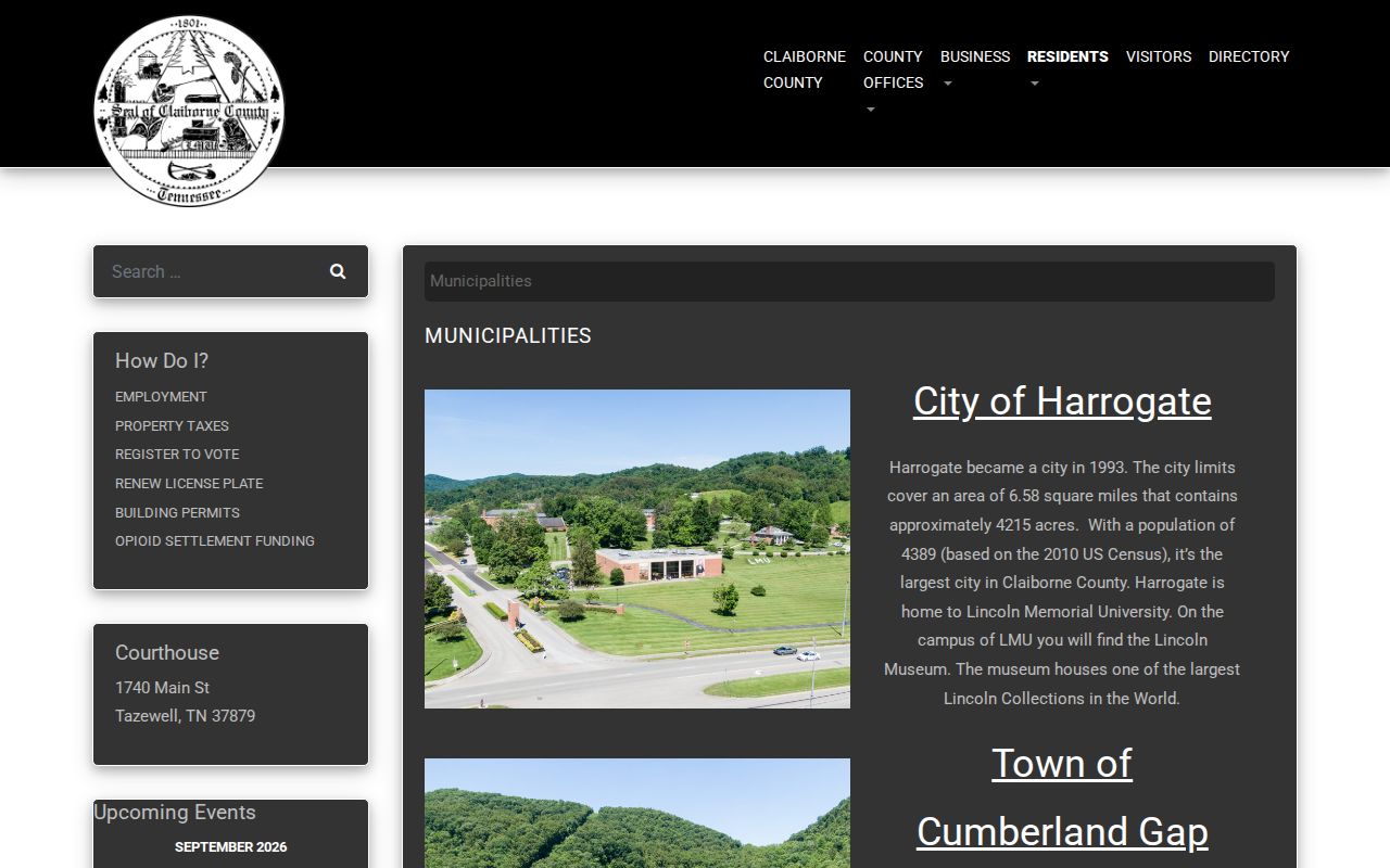 Claiborne County warrant records, county list of the four incorporated municipalities