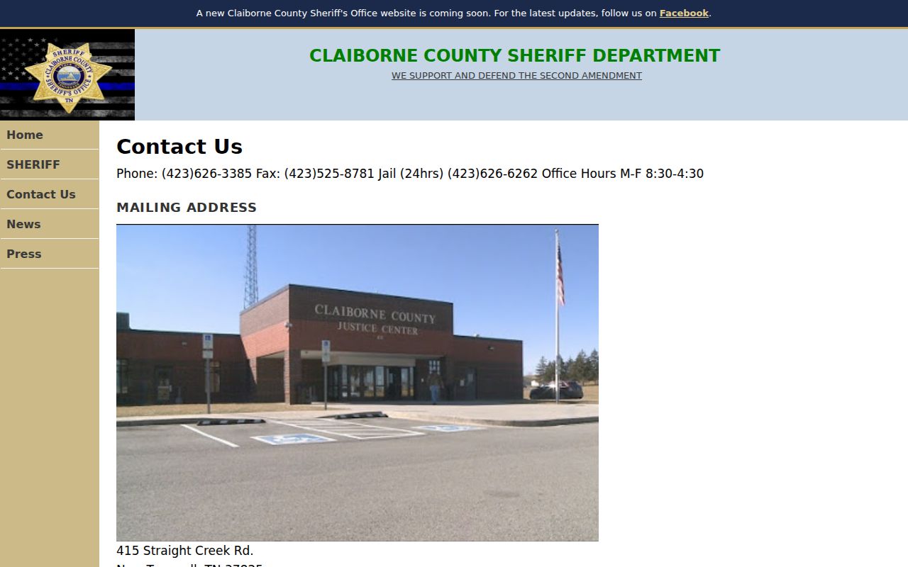 Claiborne County warrant records, Sheriff’s Office hours and contact information